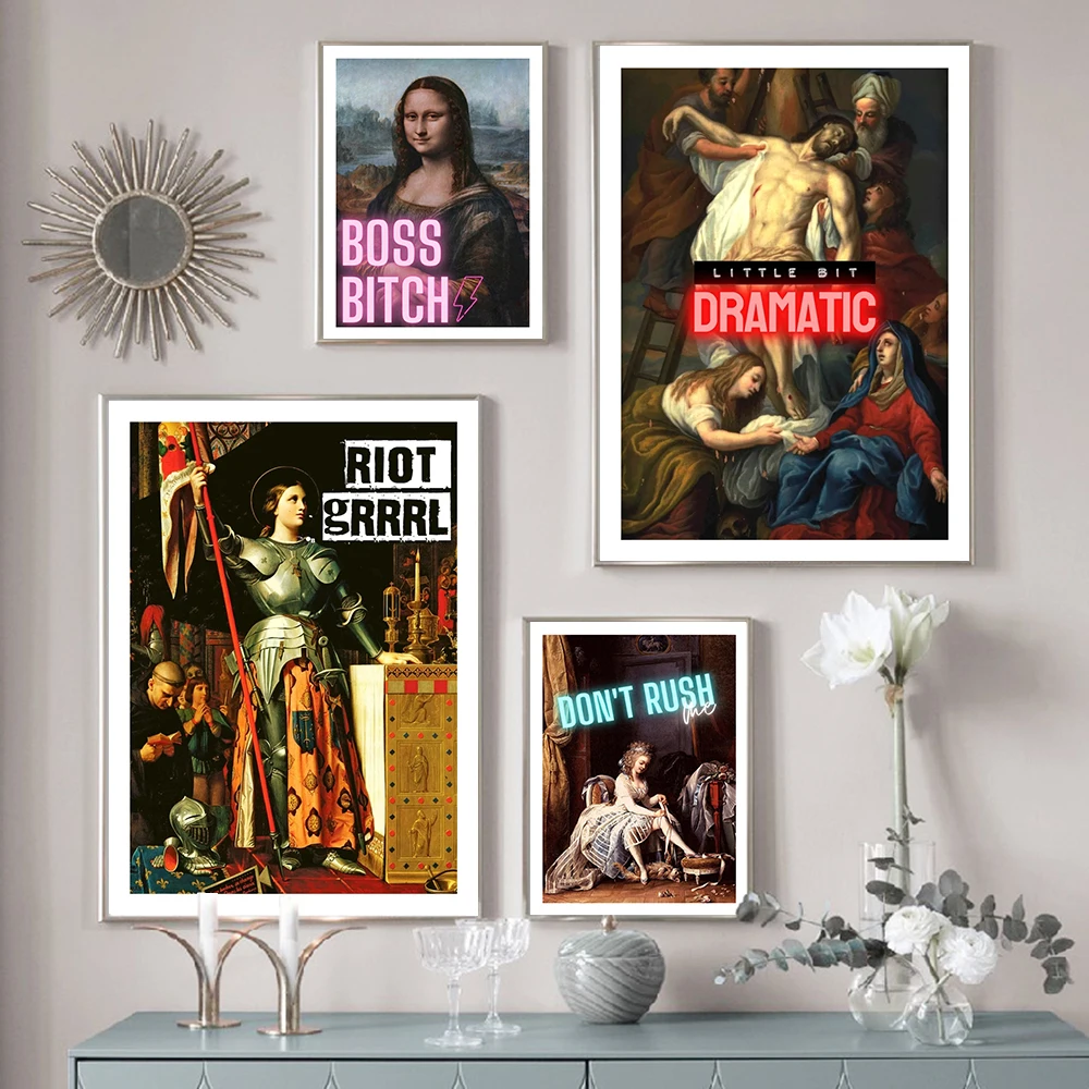 

Renaissance Art Poster Vintage Portrait Mona Lisa Print Painting Graffiti Quote Wall Pictures Modern Living Room Home Decoration