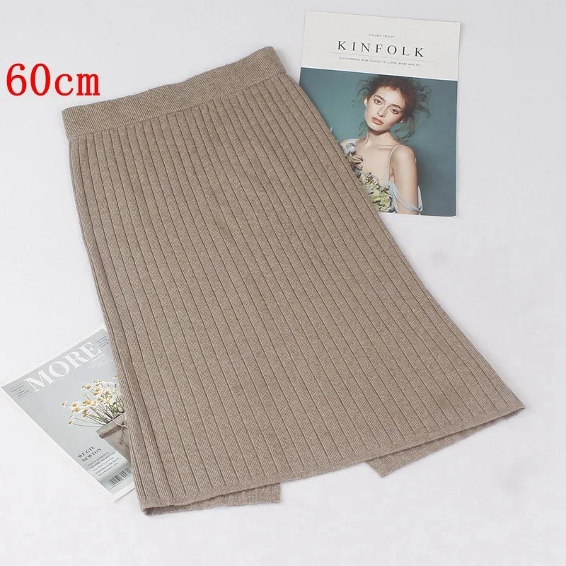 khaki 60cm ONLYSVTER 60-80 см осень зима теплая Женская юбка-карандаш Модный повседневный вязаный край юбка длинные женские трикотажные юбки - Цвет: khaki 60cm