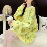 2021 new early autumn knitted sweater large female sweet small fresh medium long loose lazy style pullover