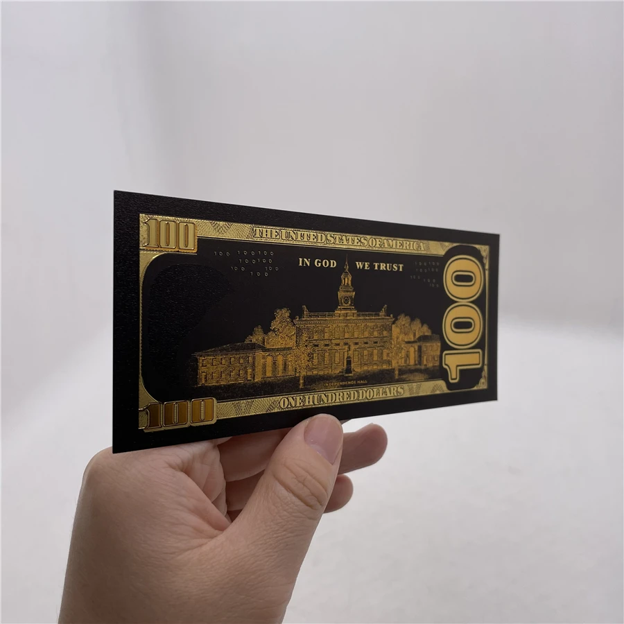 10 шт. памятные пластиковые карты для банкнот из черной золотой фольги 100 долларов