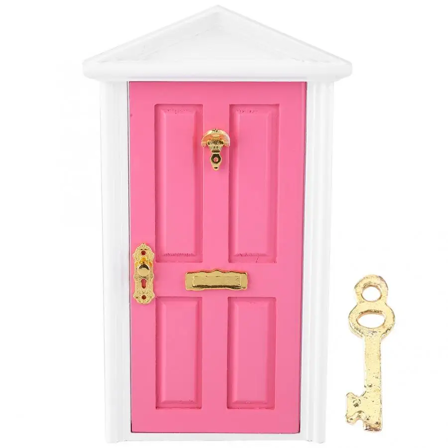 Pink Door 1:12 моделирование Кукольный дом миниатюрный деревянный кукольный домик с мебелью аксессуары игрушки деревянная дверь почтовый ящик детская комната для детская игрушка - Color: Pink Door
