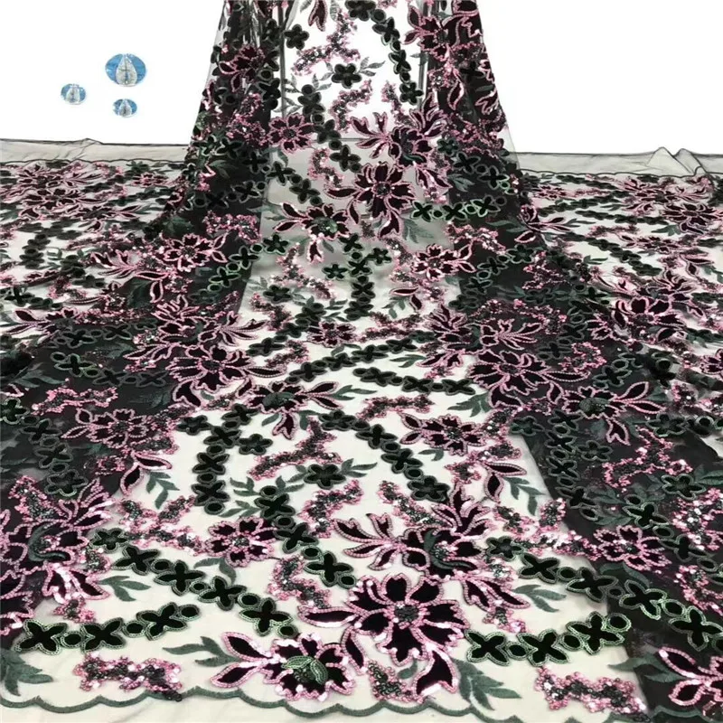 

Beautifical latest tulle lace fabric 2019 3d net lace fabric materials 5yards/piece lace fabric with sequin for wedding xb66-446