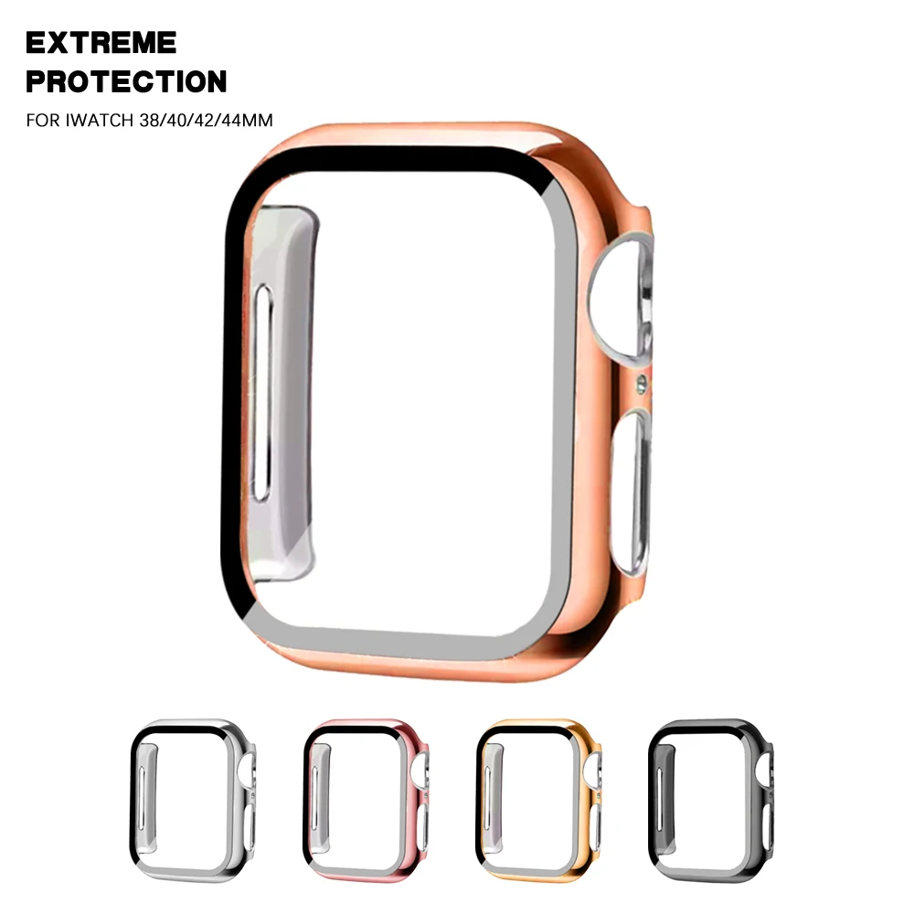 Защитный чехол для Apple Watch series 5 4 3 21 Жесткий Бампер со стеклянной пленкой 38 мм 40 42 44