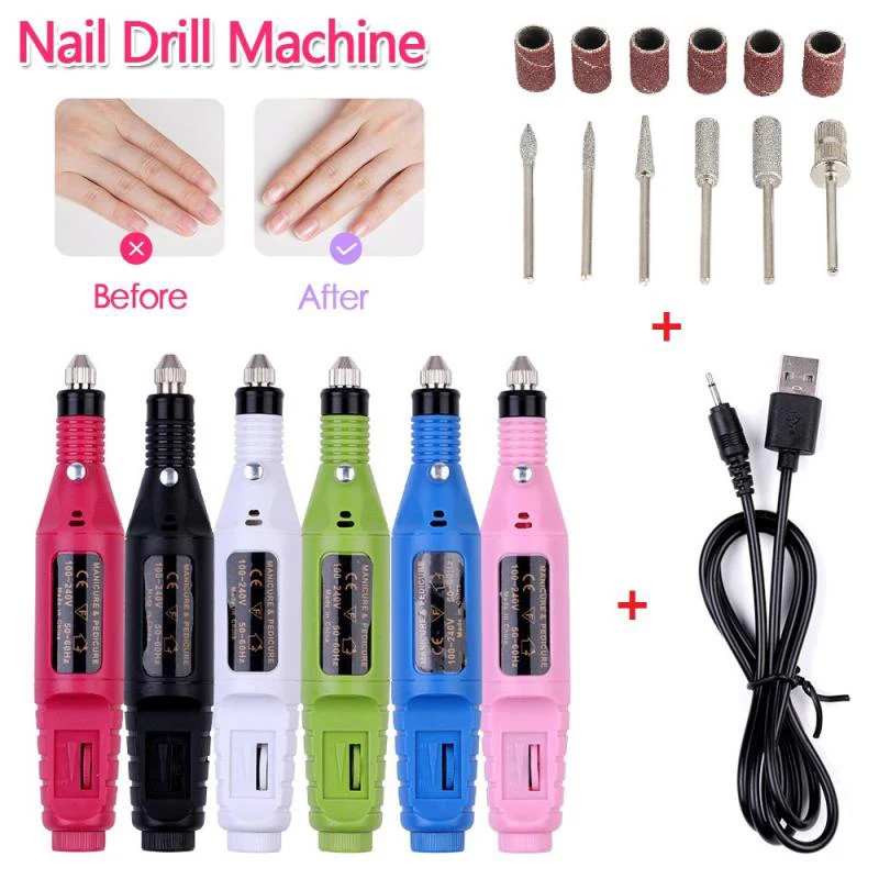 

1 Set USB Charging Electric Nail Drill Machine Kit Remove Polish Nail Art Pen Pedicure Nail File Manicure Machine Nail Art Tools