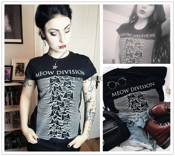 Смешная футболка с надписью Meow Division Joy забавная женская Tumblr милая графическая