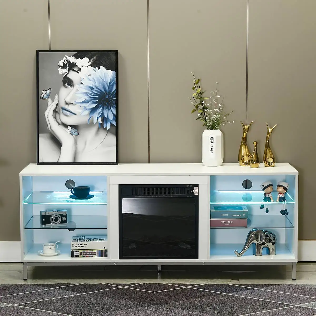 

160cm Modern Media Cabinet Table Television Stands LED Light Drawers Living Room TV Stand Home Furniture For TVs up to 70" Wide