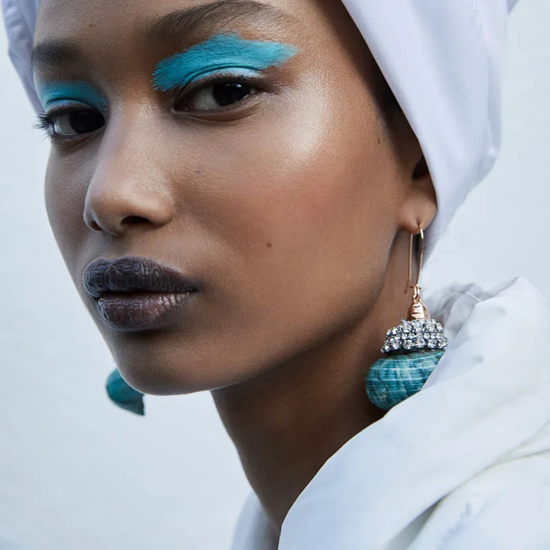 2020 Boho Chic Large Shell with Rhinestone Drop Earrings for Women Ocean Beach Seashell Statement Summer Jewelry | Украшения и