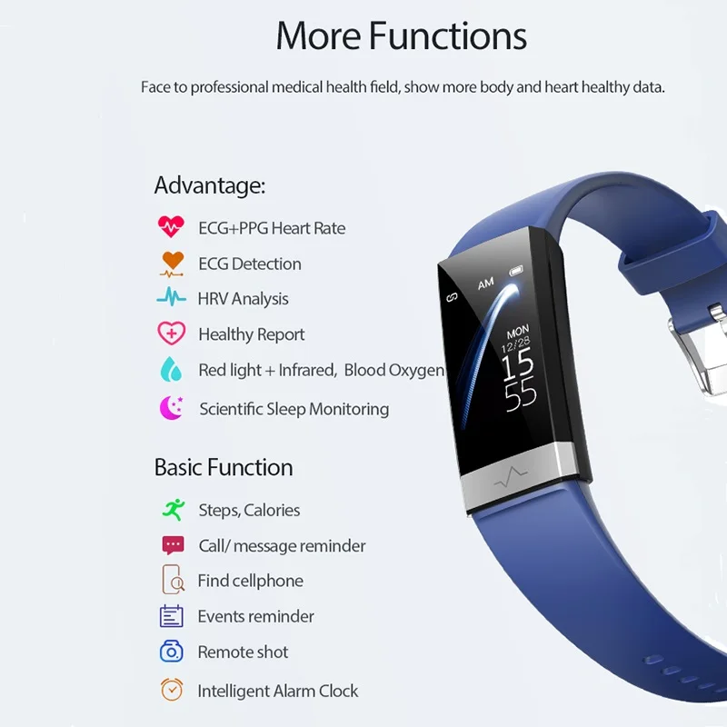 Новый смарт-браслет V19 ECG + PPG Мониторинг Артериального Давления сна Bluetooth