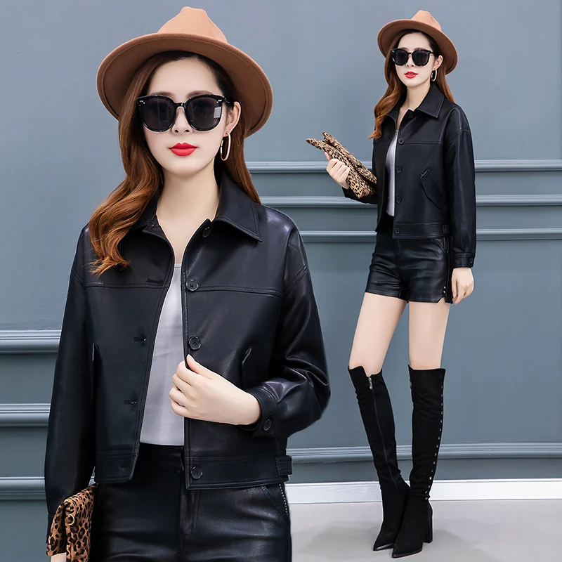 

Spring new ladies pu leather jacket short small coat fashion mother autumn suit young and middle-aged women's tops locomotive