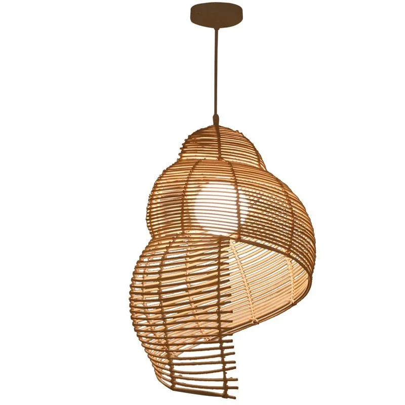 

Bamboo-made Lamp Rattan-style Chandelier Personality Living Room Balcony Dining Room Light Field-snail-type Lamp Led Wood Light