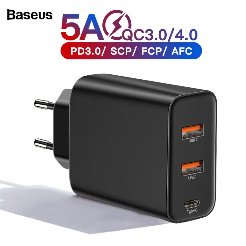 Baseus 60 Вт Быстрая зарядка 4 0 3 Мульти USB зарядное устройство для iPhone samsung iPad Pro Macbook SCP
