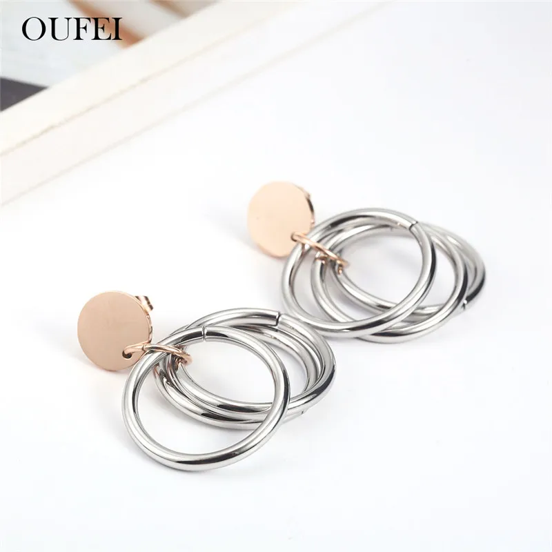 Женские серьги-кольца из нержавеющей стали OUFEI сережки-подвески в богемном стиле