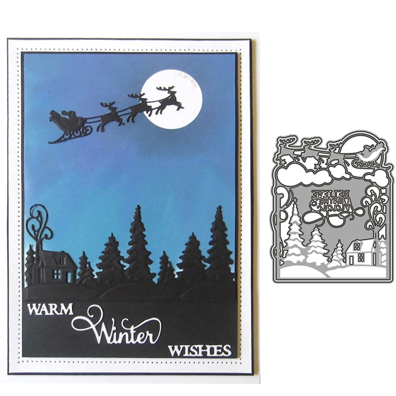 Рождественские штампы Санта Клаус Олень сани металлические режущие дерево дом