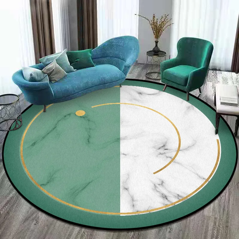 

Modern simple marble green white splicing living room bedroom hanging basket chair anti slip round mat carpet