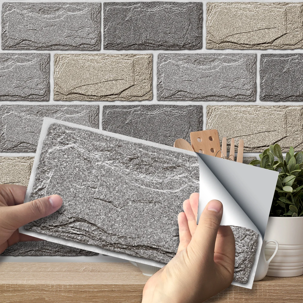 

Self-adhesive Wall Tile Sticker Waterproof PVC Rustic Stone Brick Kitchen Dining Room's Decor