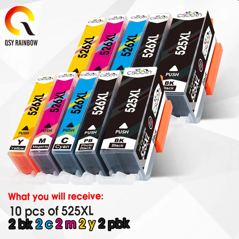 

10pcs PGI-525 CLI-526 For Canon PGI 525 CLI526 Ink Cartridge For Canon PIXMA iP4850 MG5150 MG5250 MG6150 MG8150 MG5350 MG6250 MG