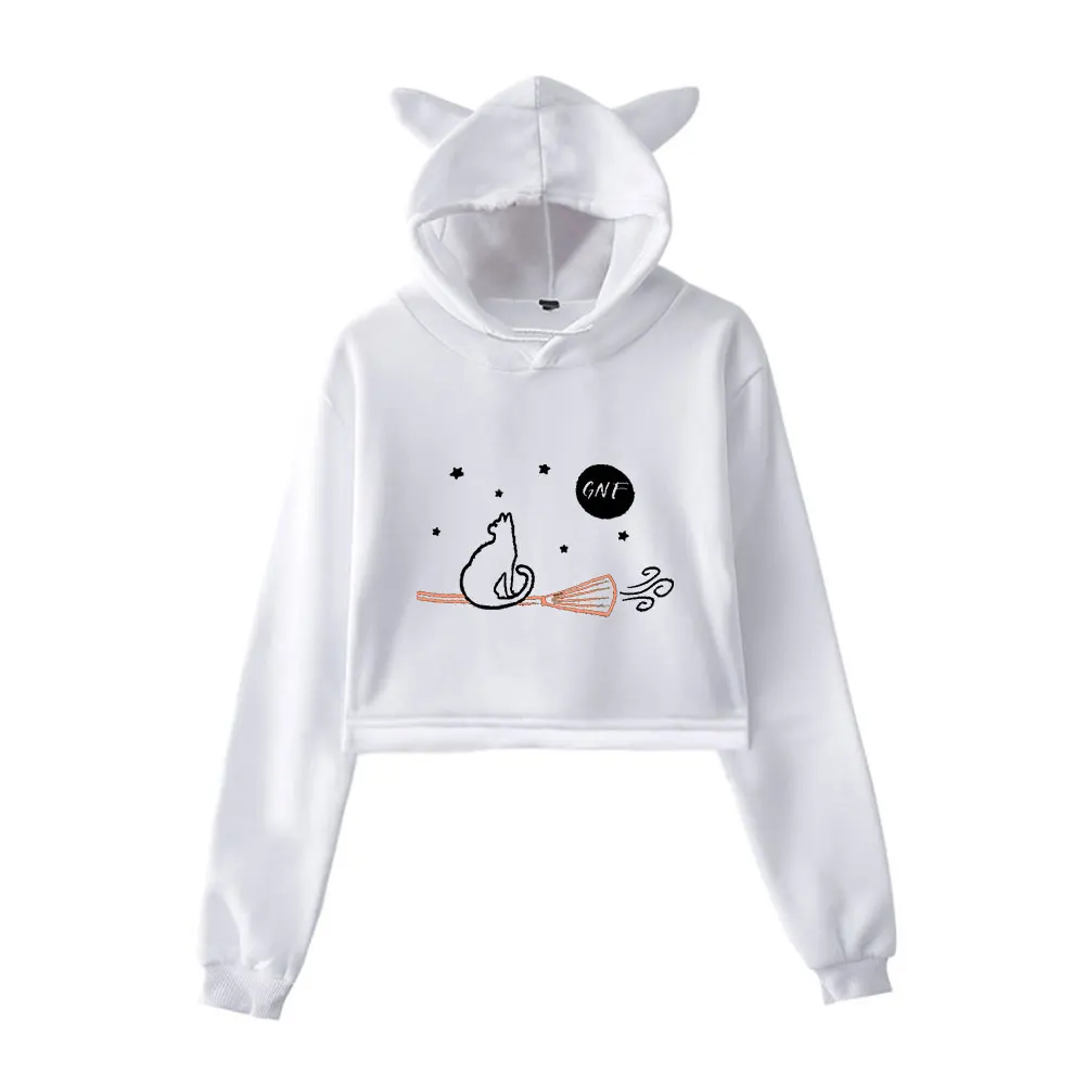 

Классная Женская толстовка GEORGE пуловер на тему Хэллоуина с капюшоном, свитшоты для девочек, короткий топ с кошачьими ушками, худи, молодежна...