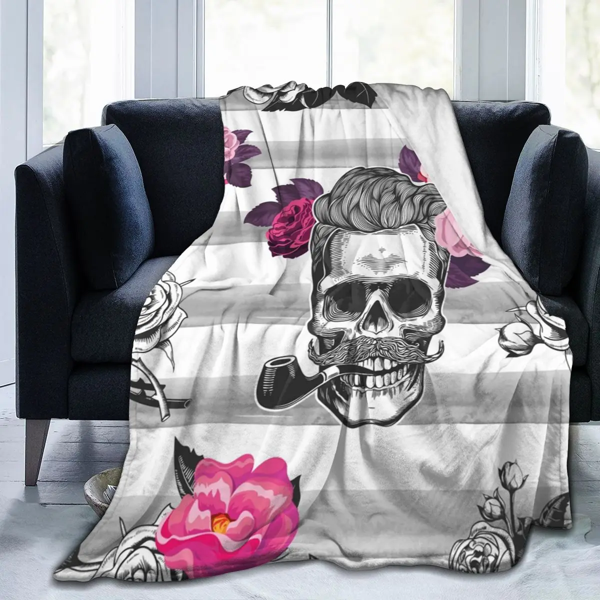 

Floral Skull Design Soft Blankets For Bed Couch Sofa All Season Warm Flower Fleece Blanket Dropship Wholesale Flannel Throw