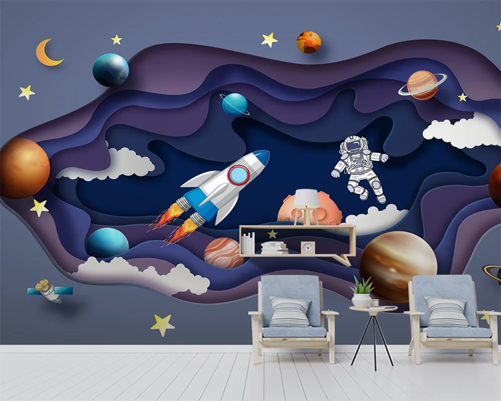 

beibehang Customize papel de parede new cosmic space astronaut planet children's room background wallpaper papier peint