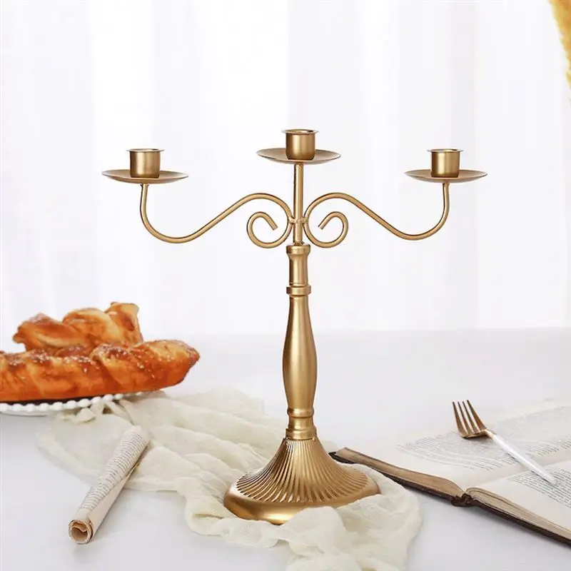 Golden 3 Heads Candlestick Stand Wedding Dinning Table Decorative Candlelight Dinner Candle Holder Ornament | Дом и сад