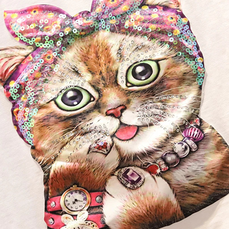 Футболка PERHAPS U с коротким рукавом и круглым вырезом принтом кота блестками