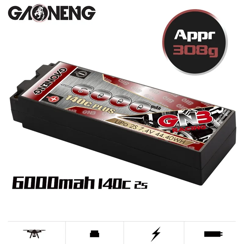 

Gaoneng GNB 2S 7.4V 6000mAh 140C Lipo Battery Stick Pack 5mm Built-in Bullet Hard Case T XT60 Plug for 1:10 RC Car Model Parts