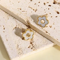 fnashidi stainless steel natural white shell flower earrings for women18k gold plated metal texture earstuds