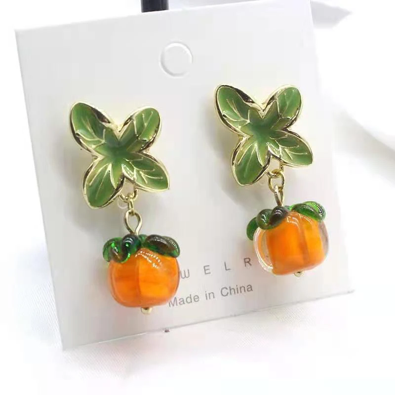 

Креативные серьги-гвоздики в виде перманента, оранжевого цветка, Листьев, масляные стеклянные серьги