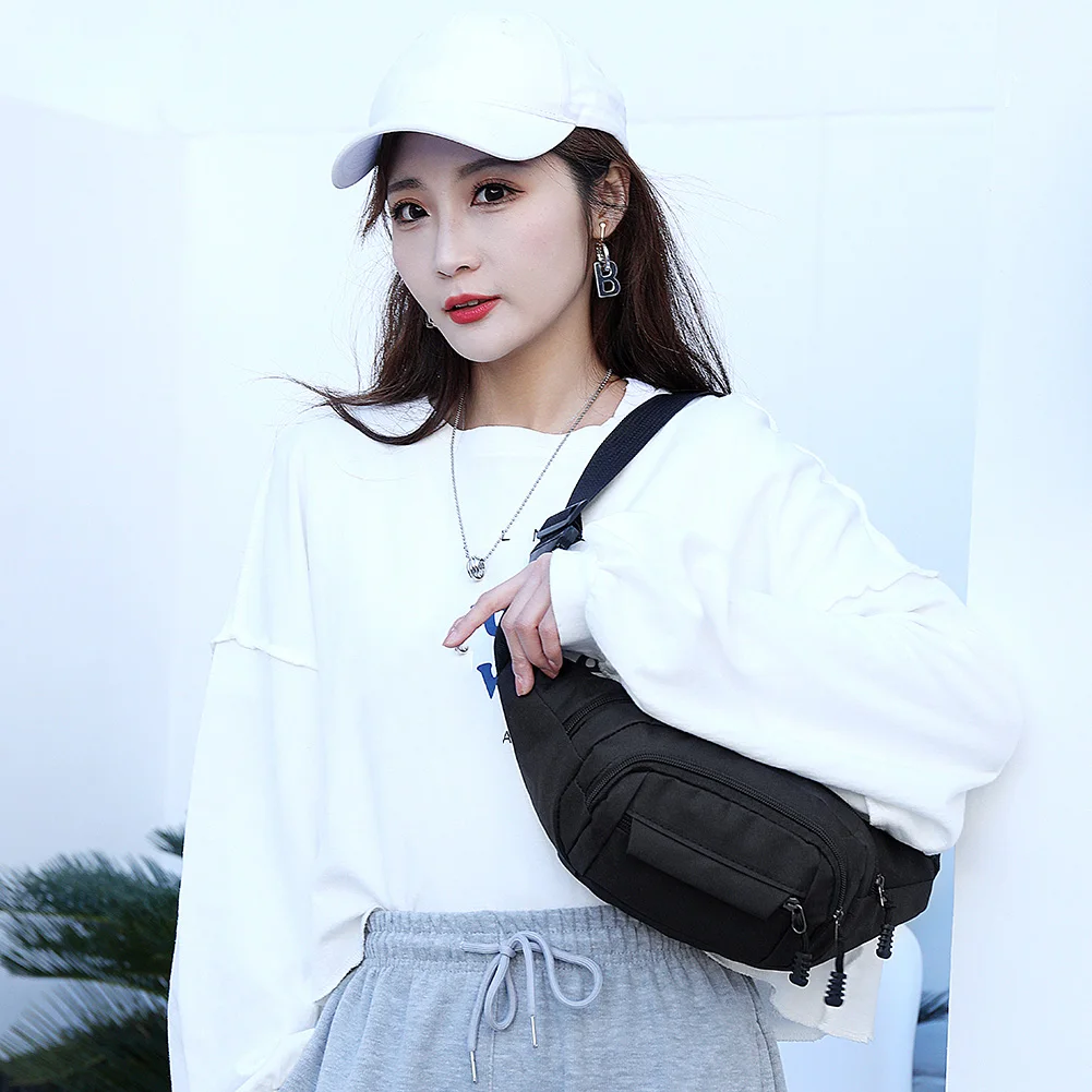 

Vintage Men Solid Color Large Shoulder Messenger Bags Casual Nylon Waist Packs Handbag Waist Bag Multifunction Phone Pouch