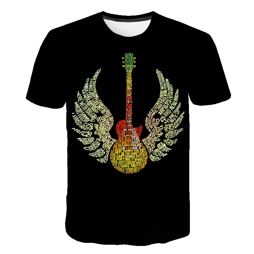 Летняя футболка для мальчиков новинка 2020 с коротким рукавом и 3D принтом гитары