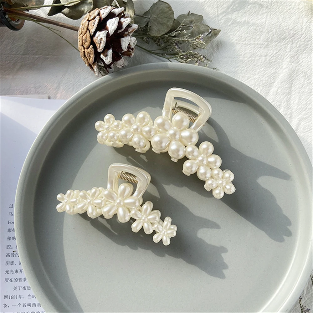 

12Pcs Acrylic Geometric Pearl Flowers Hair Claws Crab Hairpins For Women Hair Clips Barrettes Ladies Makeup Headwear Accessories