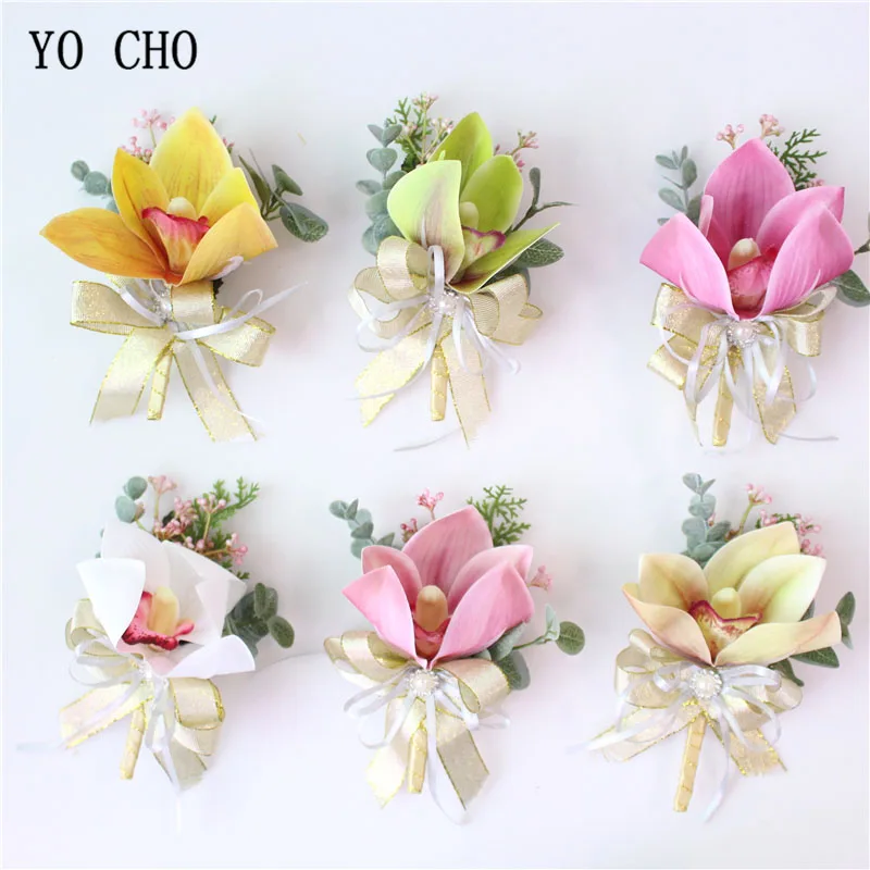 

YO CHO бутоньерка для жениха Свадебный корсаж жемчужный браслет Прямая доставка шелковая Орхидея свадебный цветок аксессуары для выпускного ...