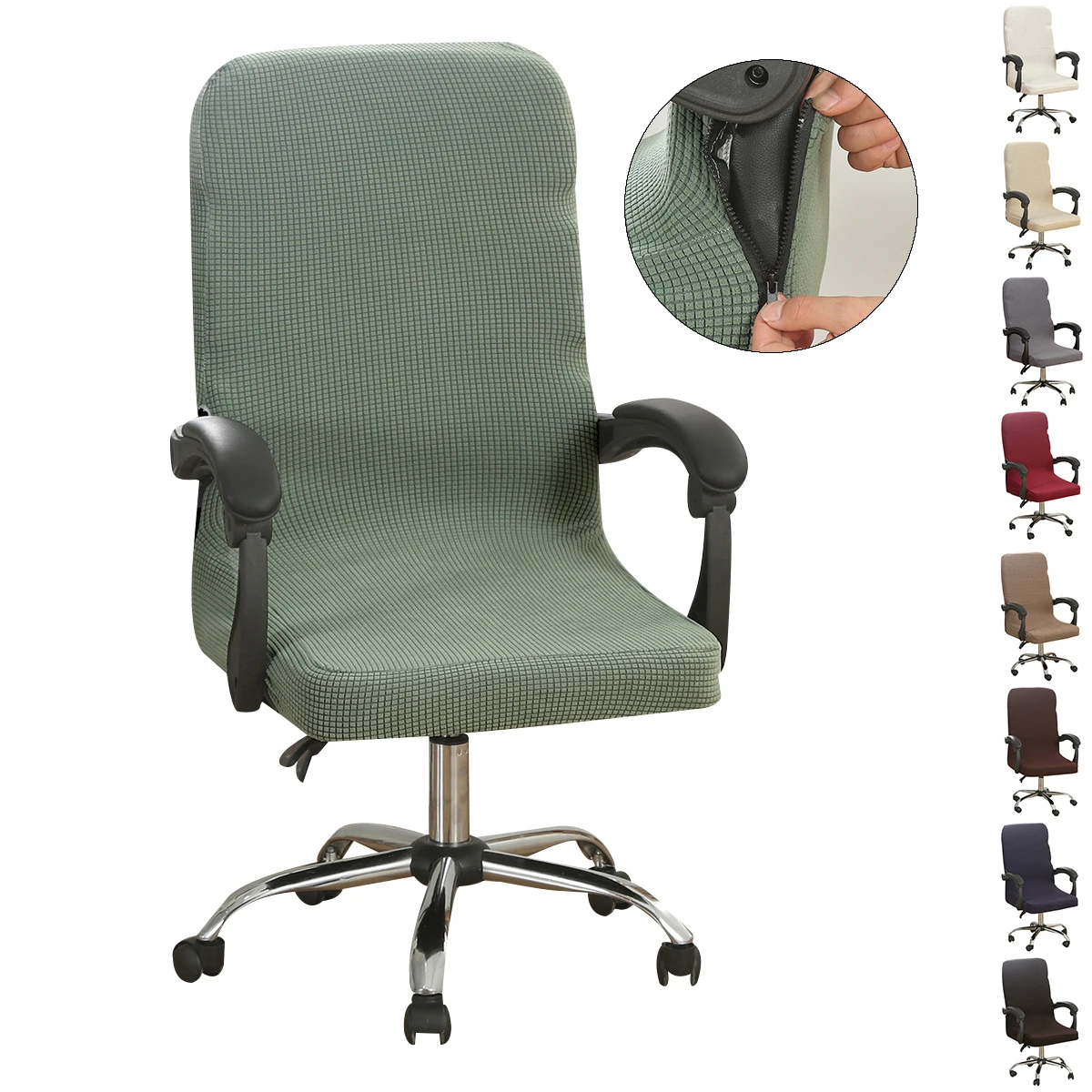 

L Size Jacquard Office Chair Cover Computer Desk Chair Covers Solid Colour Rotating Swivel Protectors Solid Stretch Seat Cover
