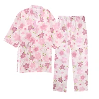 japanese breathable kimono pajamas yukata cotton gauze women sleepwear trousers lounge loose style nightgown home suit