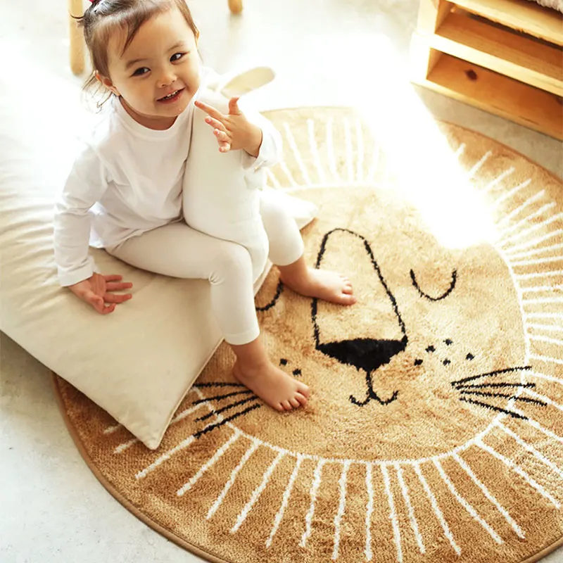 

Коврик детский игровой в скандинавском стиле, круглый ковер с рисунком льва, реквизит для фотосъемки новорожденных, ковер для гостиной