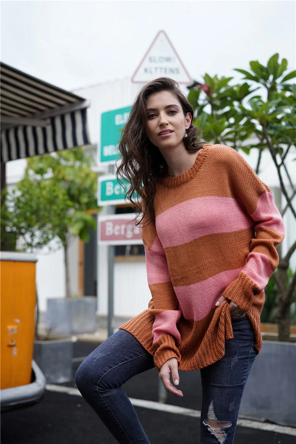 

Winter Women Pullover Sweater Fashion Striped Printed Long Sleeve Patchwork Tops Holiday Streetwear Lady Sweater Top pull femme