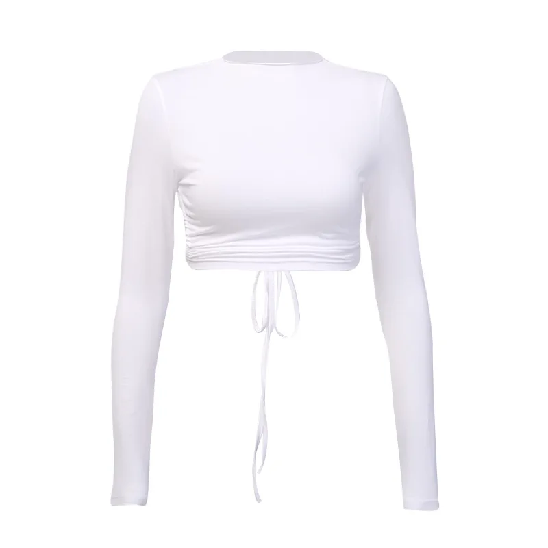 

Fannic Round neck long-sleeved big backless sexy tops new slim bandage bottoming t shirt women