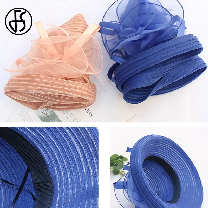 FS 2020 черная шляпа с широкими полями для женщин органза шляпы от солнца цветы