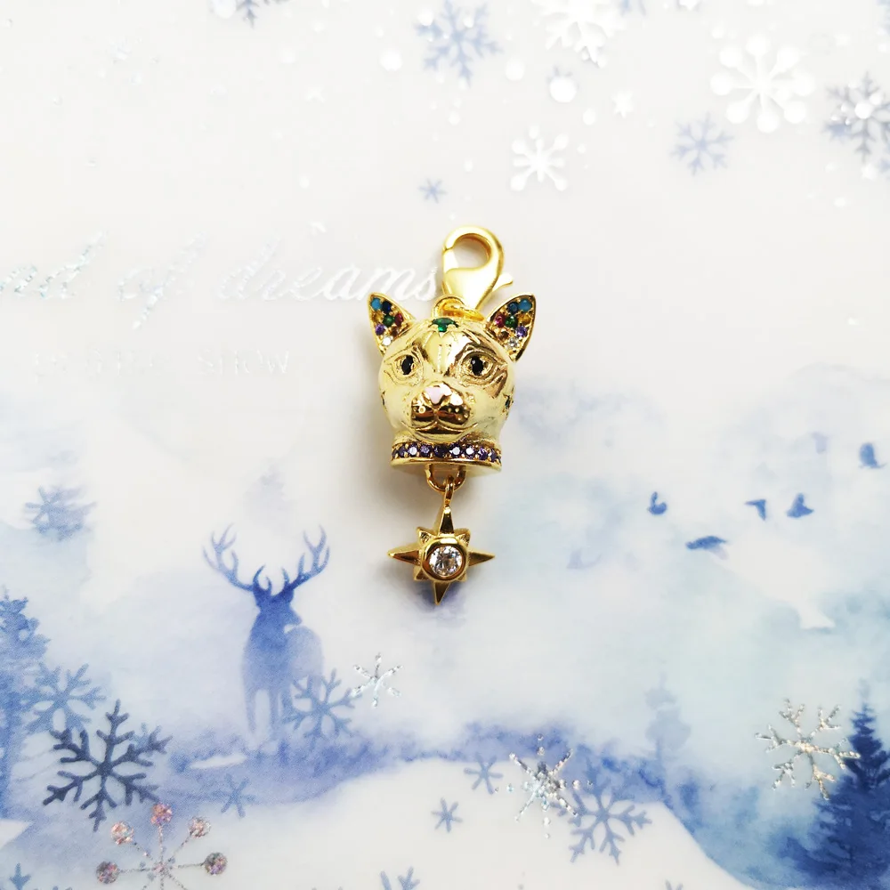 

Charms Pendant Cat Golden Color Fit Bracelet & Necklace 2021 New Fine Jewelry 925 Sterling Silver Trendy Gift For Women Ladies