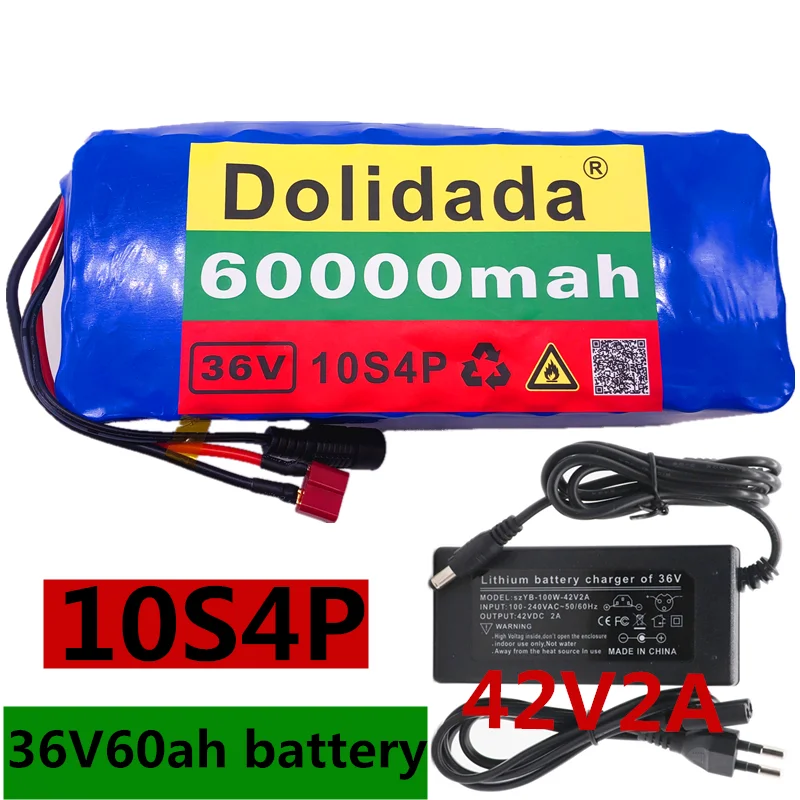 

2021 Original 36V battery 10S4P 60Ah battery pack 1000W high power battery 42V 60000mAh Ebike electric bike BMS+42V2A Charger