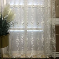 white flowers embroidered pearl tulle curtain for bedroom luxury transparent sheer voile drapes finished for living room 4