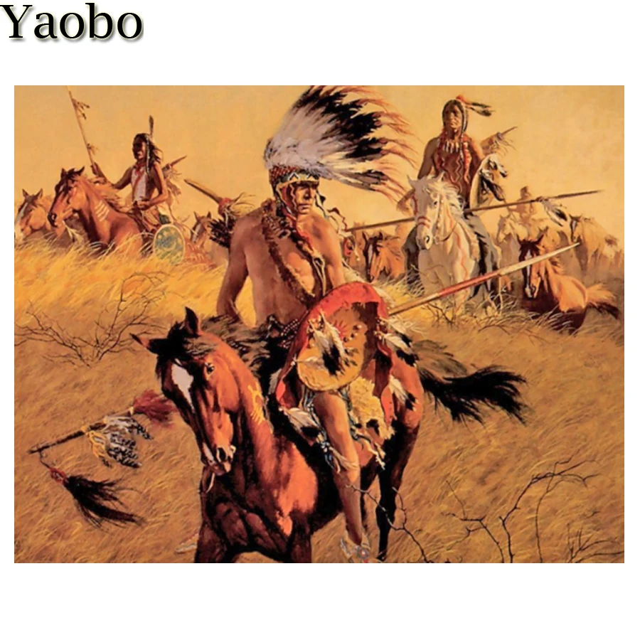 

5D алмазная живопись «сделай сам», картины с изображением индийского воина, лошади, вышивка крестиком, алмазная вышивка, квадратная мозаика, ...