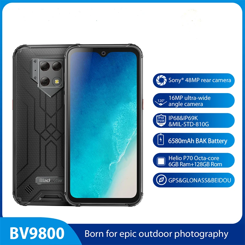 Blackview BV9800 Helio P70 Android 9.0 6GB+128GB Smartphone 48MP Rear Camera IP68 Waterproof 6580mAh 6.3&quot FHD Mobile Phone |