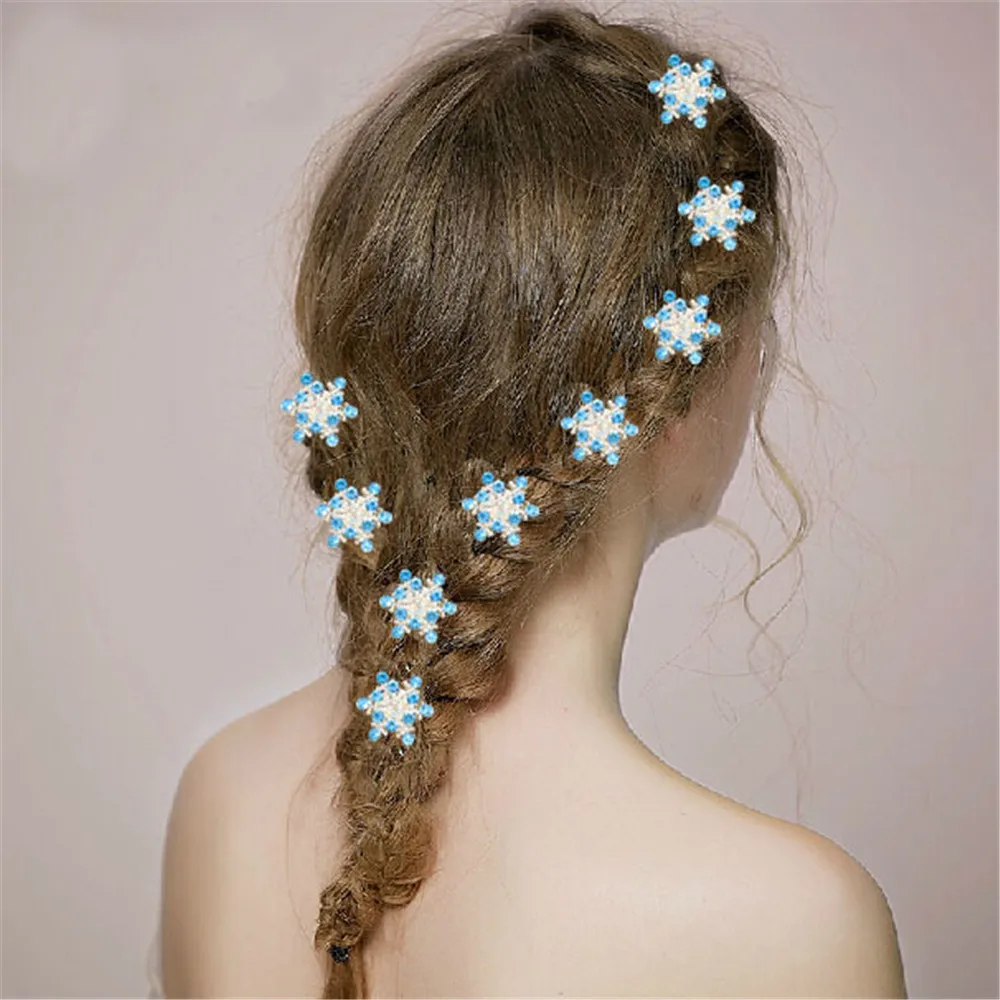 

Furling Pack of 6 PCS Wedding Bridal Blue Snowflake Hair Twists Hair Pins Winter Princess Hair Spiral Accessories