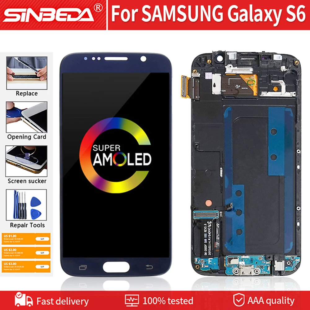 5 1 &quotAMOLED для SAMSUNG Galaxy S6 LCD G920F G920A дисплей сенсорный экран дигитайзер с рамкой Samsung