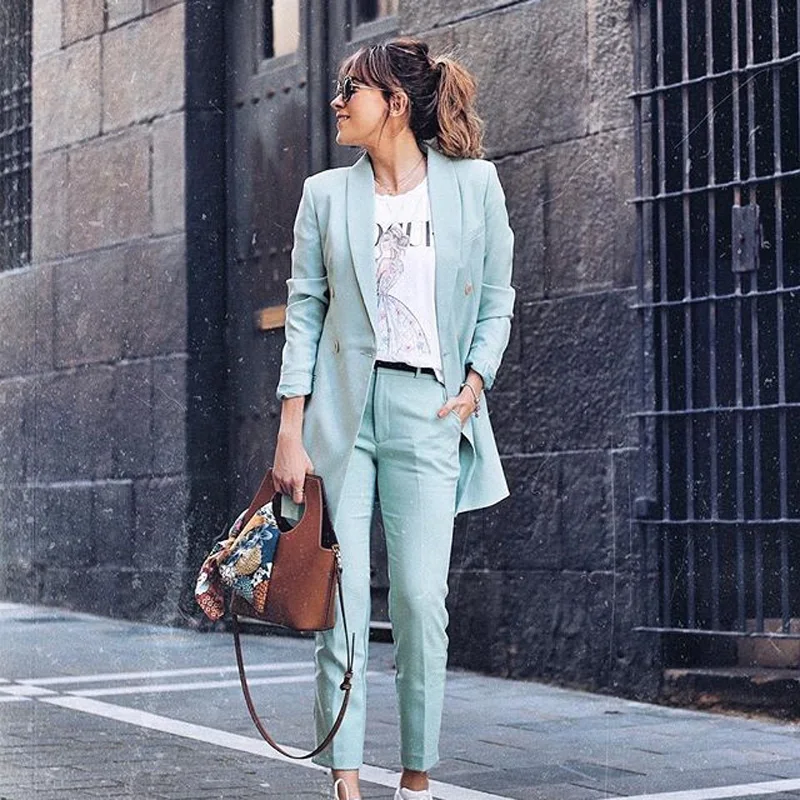 Женский пиджак с длинным рукавом элегантный однотонный костюм классическим