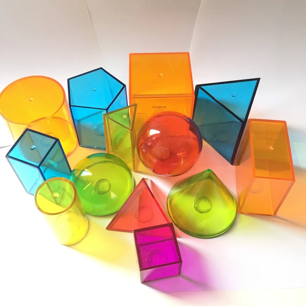 

Child Educational Toy Montessori Geometric Solid Transparent Rainbow Color Math Learning Tool Set 14pieces Inside