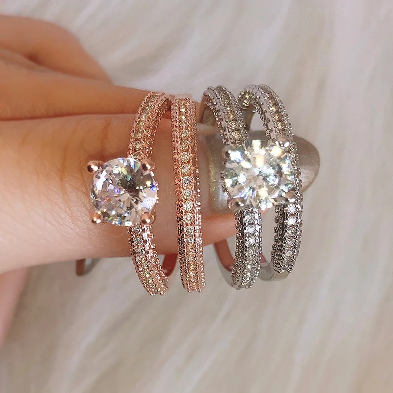 Женское Обручальное кольцо с фианитом роскошный свадебный комплект из двух