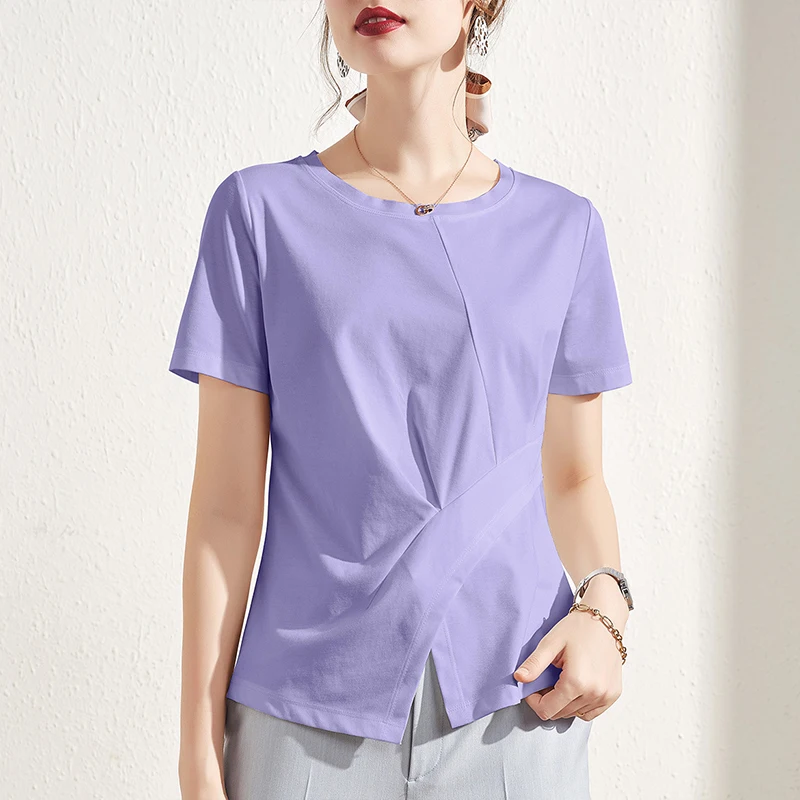 

Summer new - style forked short - sleeve T - shirt women design sense of irregular jacket foreign style small upper garment