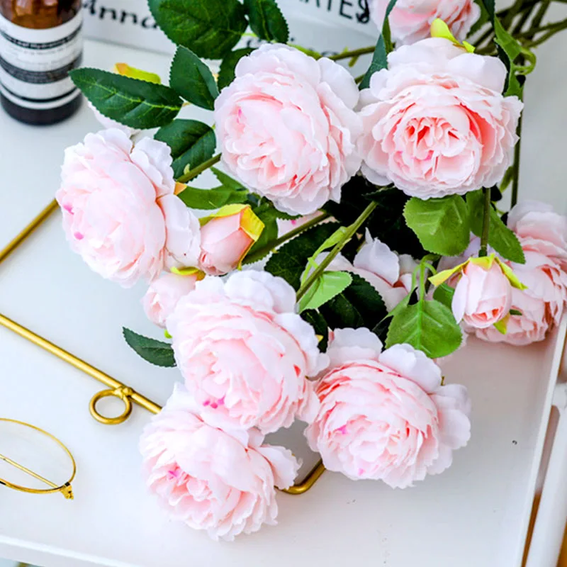 Искусственные цветы 3 головки пиона шелковые розы искусственные для свадьбы